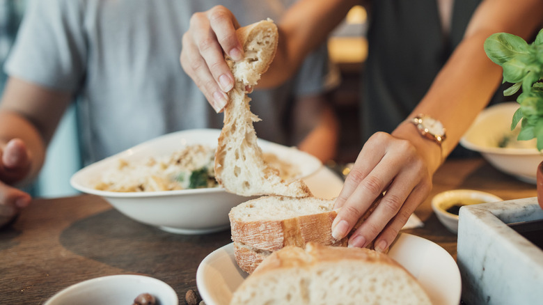 Free bread basket at restaurant