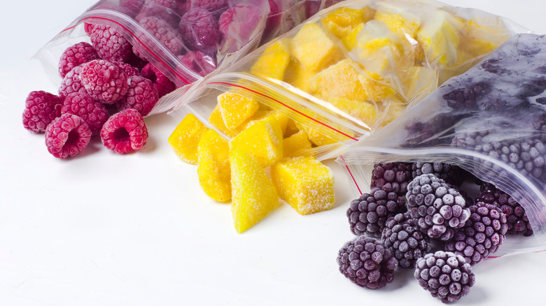 Frozen fruits in baggies