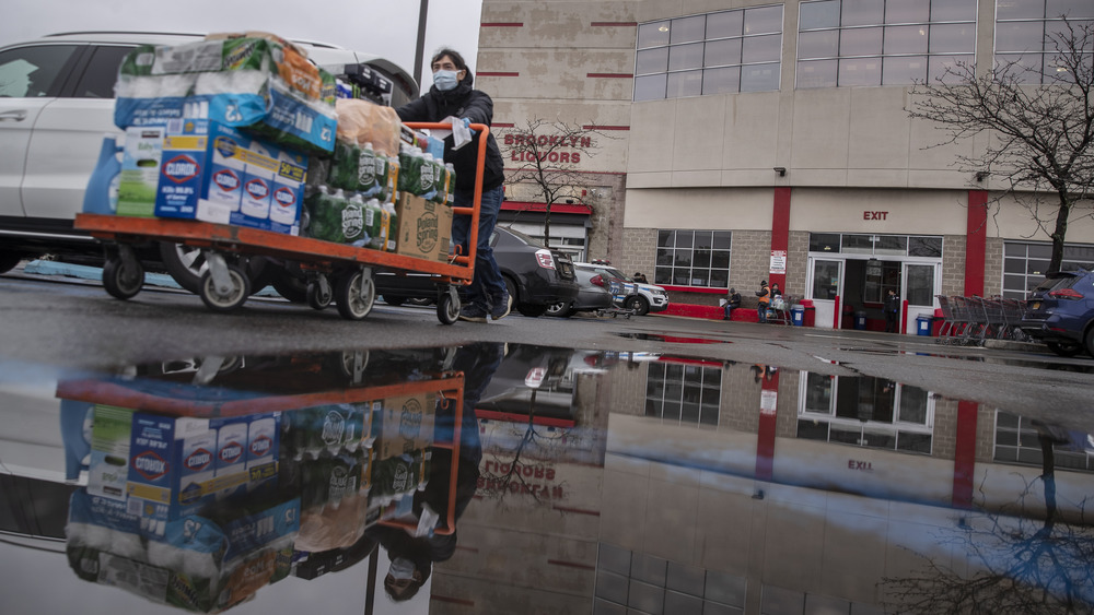 Shopper bulk buying at costco