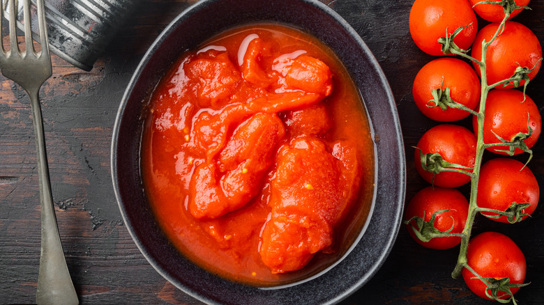 Canned tomatoes in a bowl