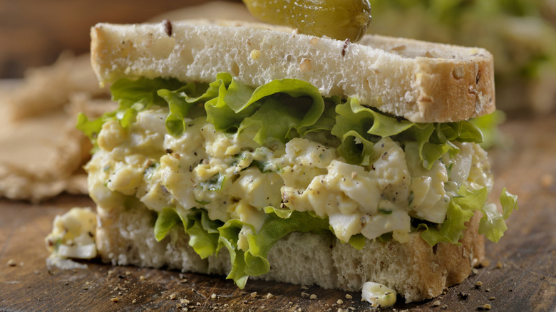 Egg salad sandwich with pickle