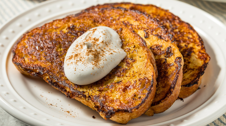 Eggnog French toast with whipped cream