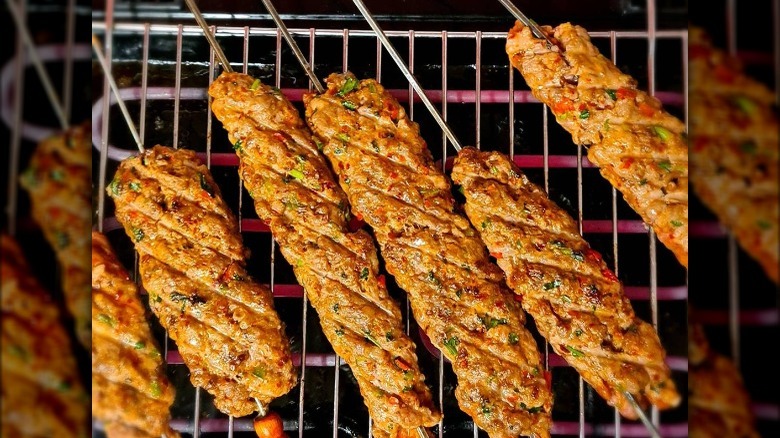kebabs set diagonally on grill
