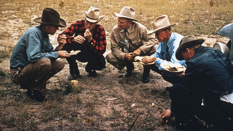 men at 1940s barbecue event