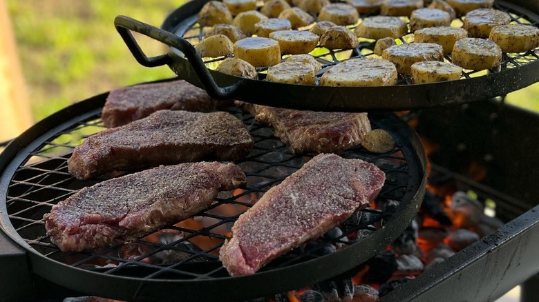 meat over smoker grill