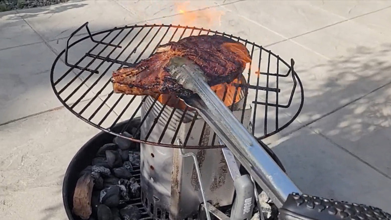 Steak seared on chimney starter