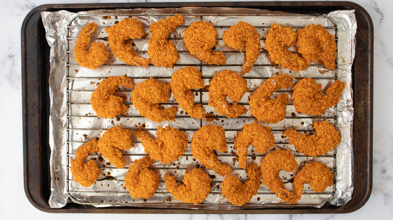 crumb-crusted shrimp on rack