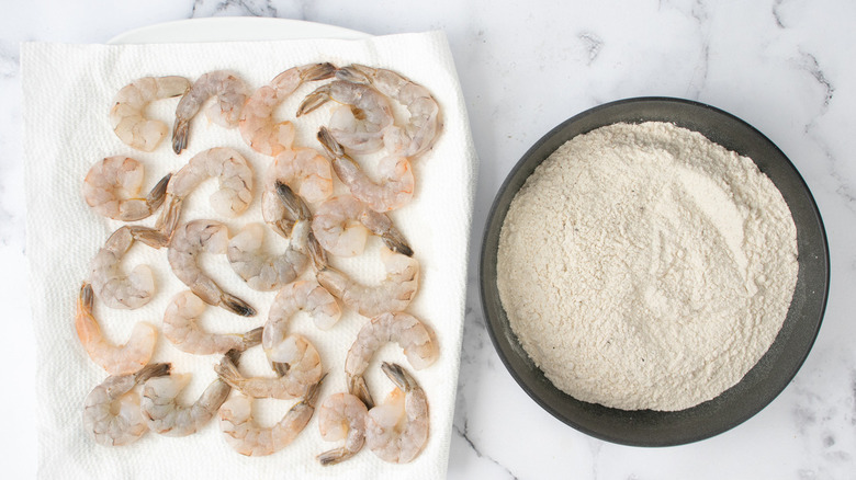 shrimp and bowl of flour