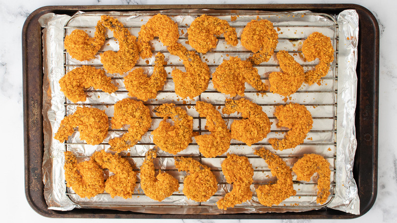 crumb-crusted shrimp on rack