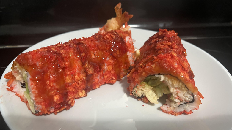 close up on Doritos sushi