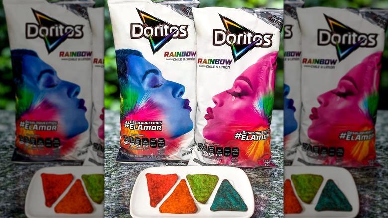 two bags of mexico's rainbow doritos