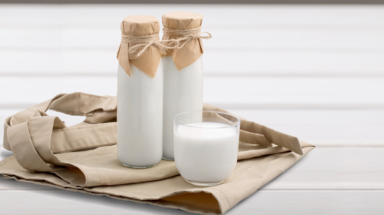 Buttermilk in jars and glass