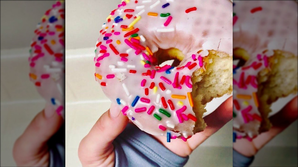 Yum Yum Donuts pink donut with sprinkles