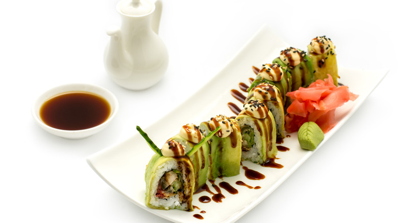 dragon roll with soy sauce