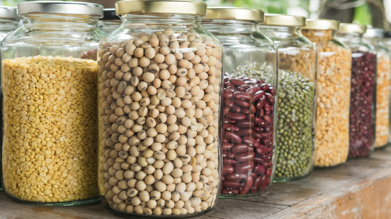 Jars of dried beans and legumes