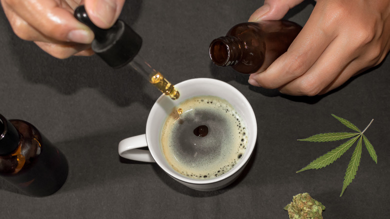 cannabis tincture drops in coffee