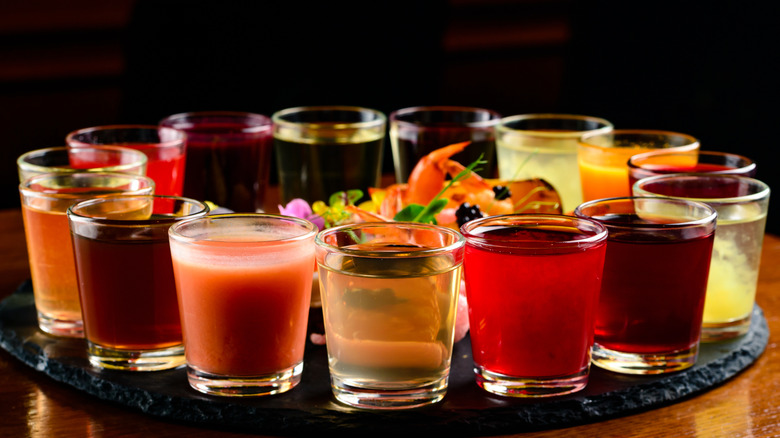 variety of alcoholic shots and shooters