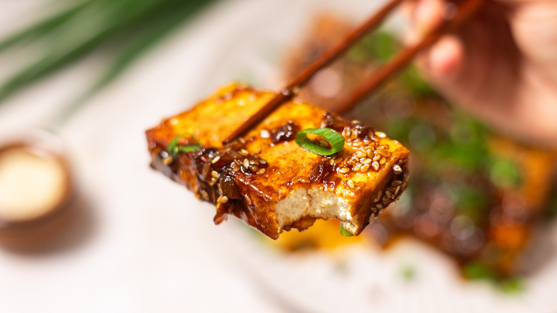 braised tofu piece with scallions