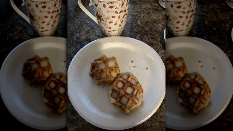 cinnamon roll waffles with mug