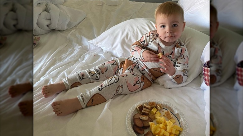 Josephine Goldman having breakfast in bed