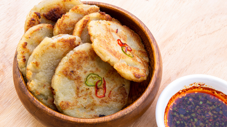 korean gamjajeon potato pancakes on plate