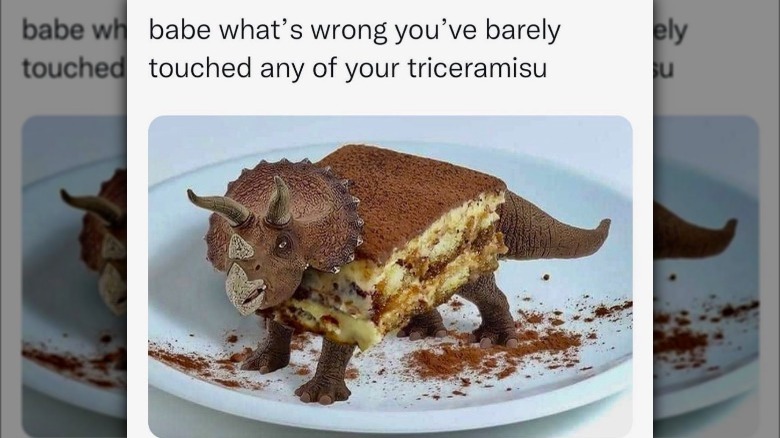 Tiramisu shaped like a triceratops meme