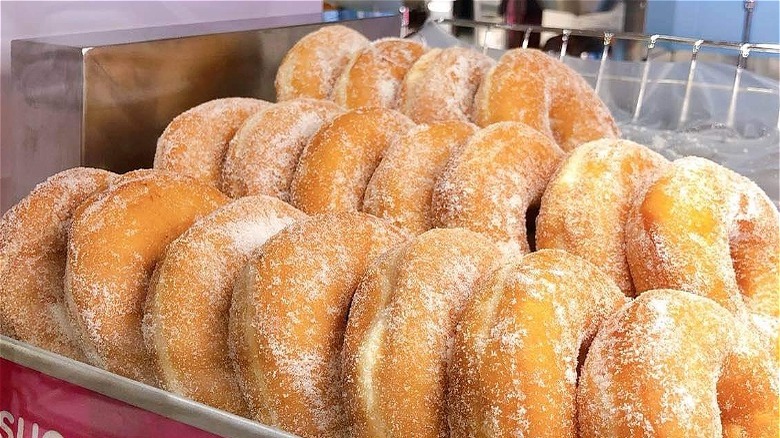 sugared donuts on rack