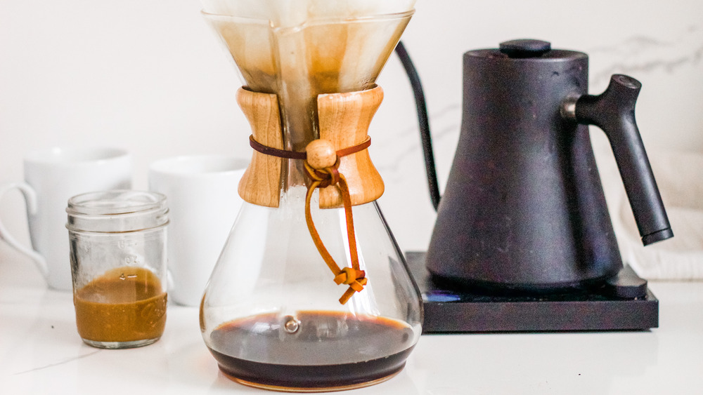 Coffee brewing in a pour over carafe