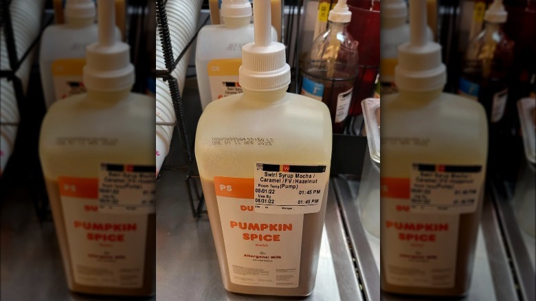 A bottle of Dunkin's pumpkin spice swirl