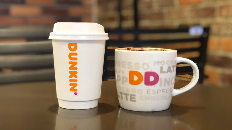 Two Dunkin' espressos on table