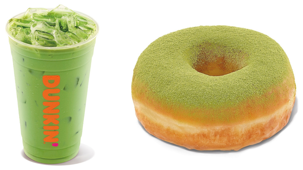 Dunkin' Blueberry Matcha Latte and Matcha Topped Donut