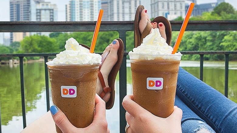 two frozen Dunkin' coffees