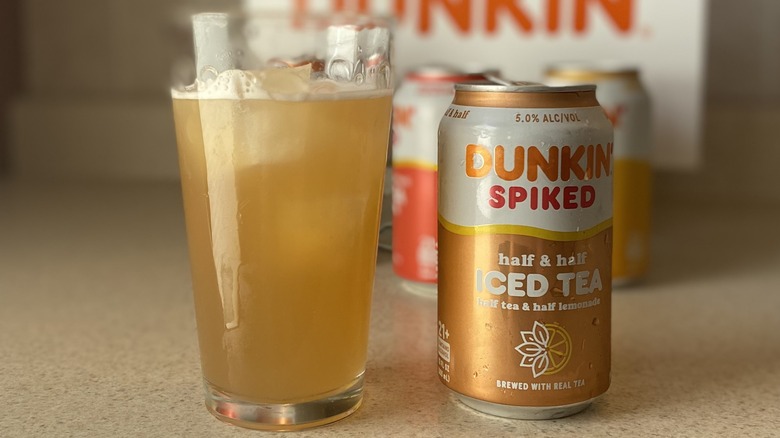 Spiked half and half tea in glass by can