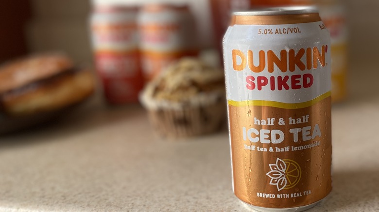 Dunkin' Spiked can in front of food products