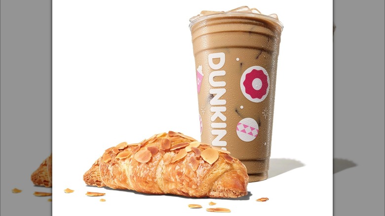 Dunkin' almond croissant and iced holiday drink