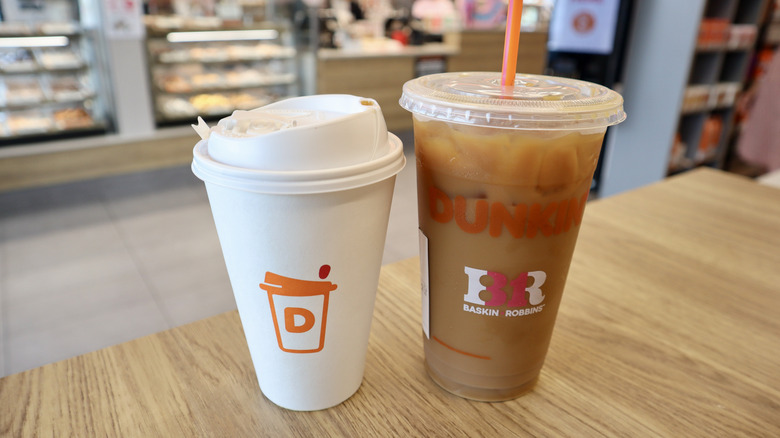 Dunkin' iced and hot almond spiced latte