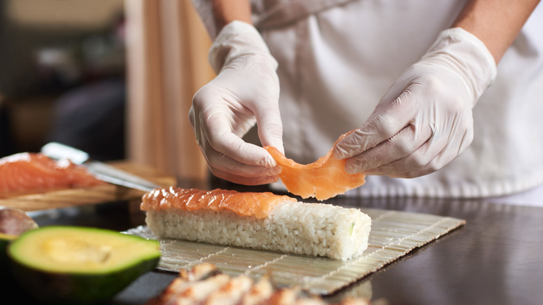 salmon on top of roll