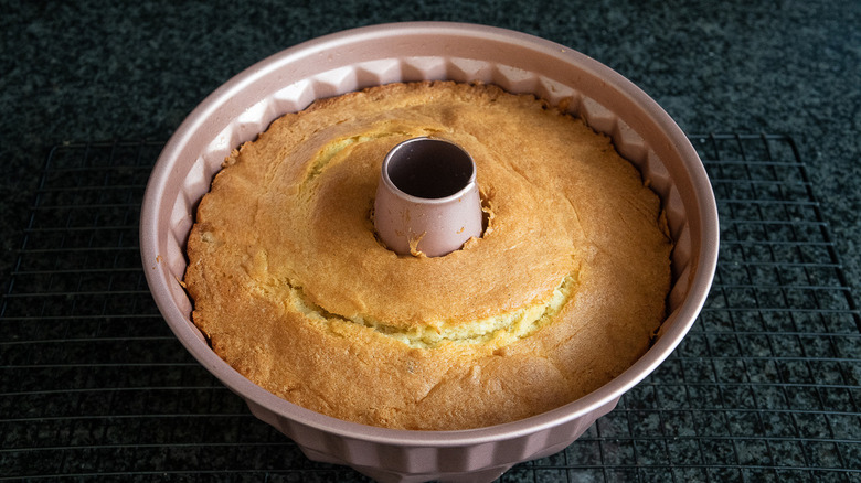 baked bundt cake in pan