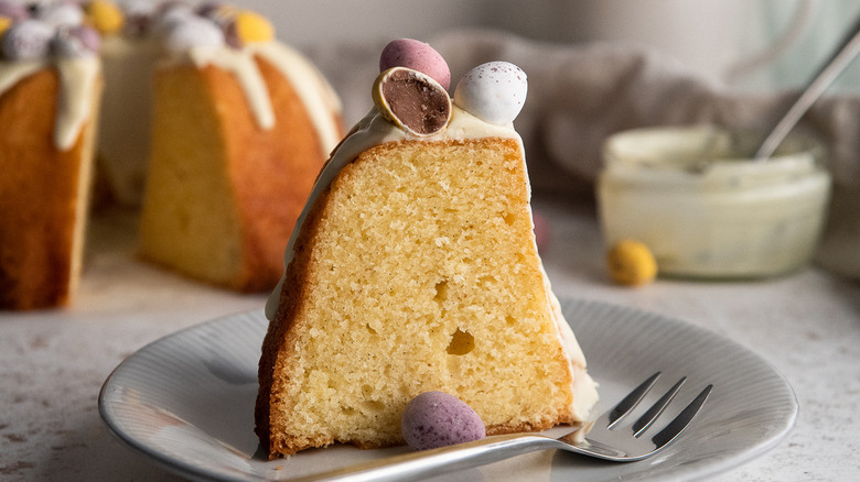 easter cake slice on plate