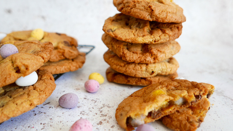 Easter egg cookies in a stack 