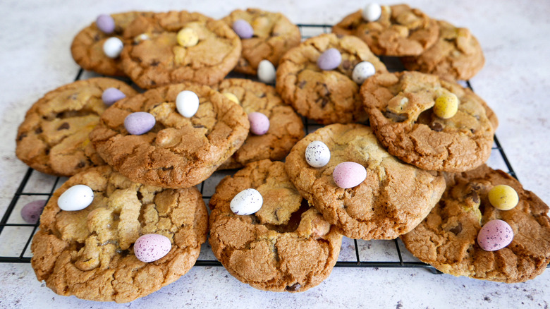 easter egg cookies on wire rack 