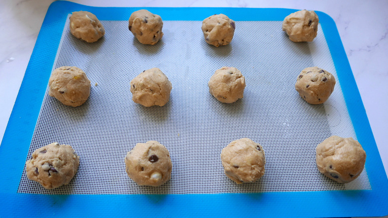 easter egg cookies on baking sheet 