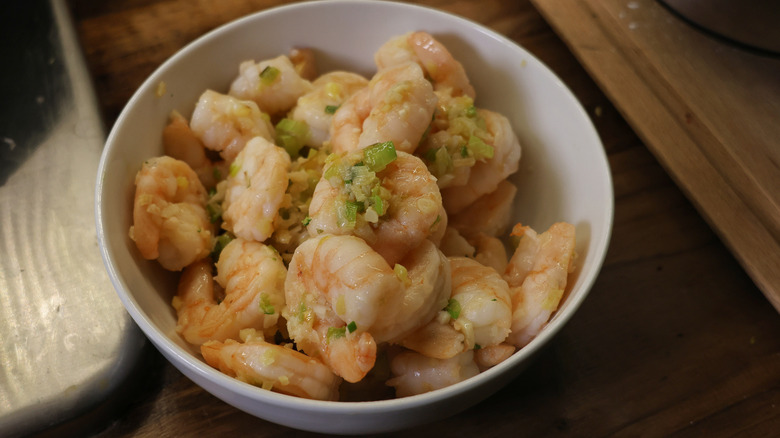 bowl of cooked shrimp