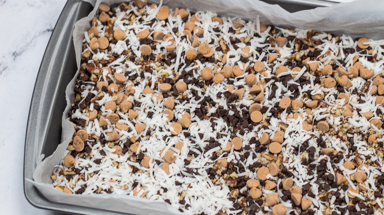 coconut, butterscotch, chocolate, and pecans