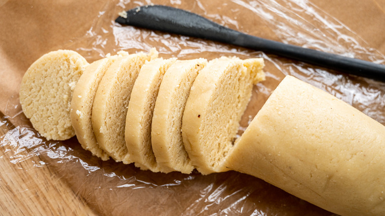 sliced almond paste log