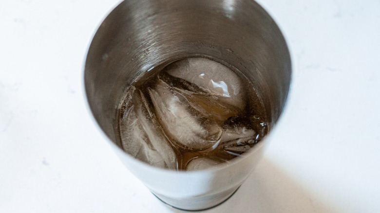 liquid and ice in shaker