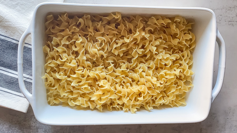 pasta in baking dish 