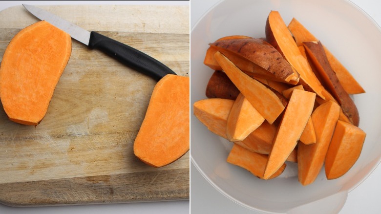 sweet potatoes sliced into wedges