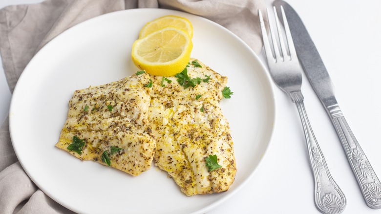 baked haddock on plate