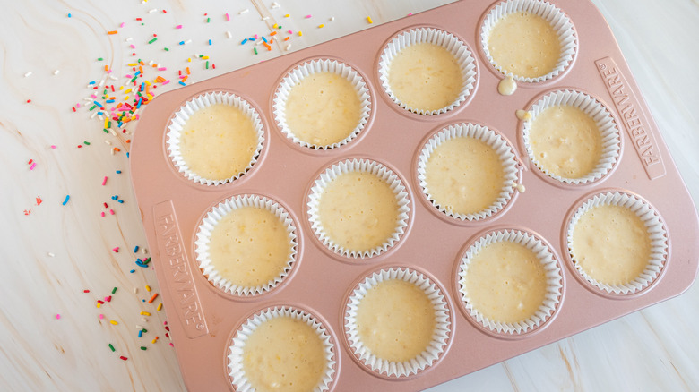 cupcake pan with batter